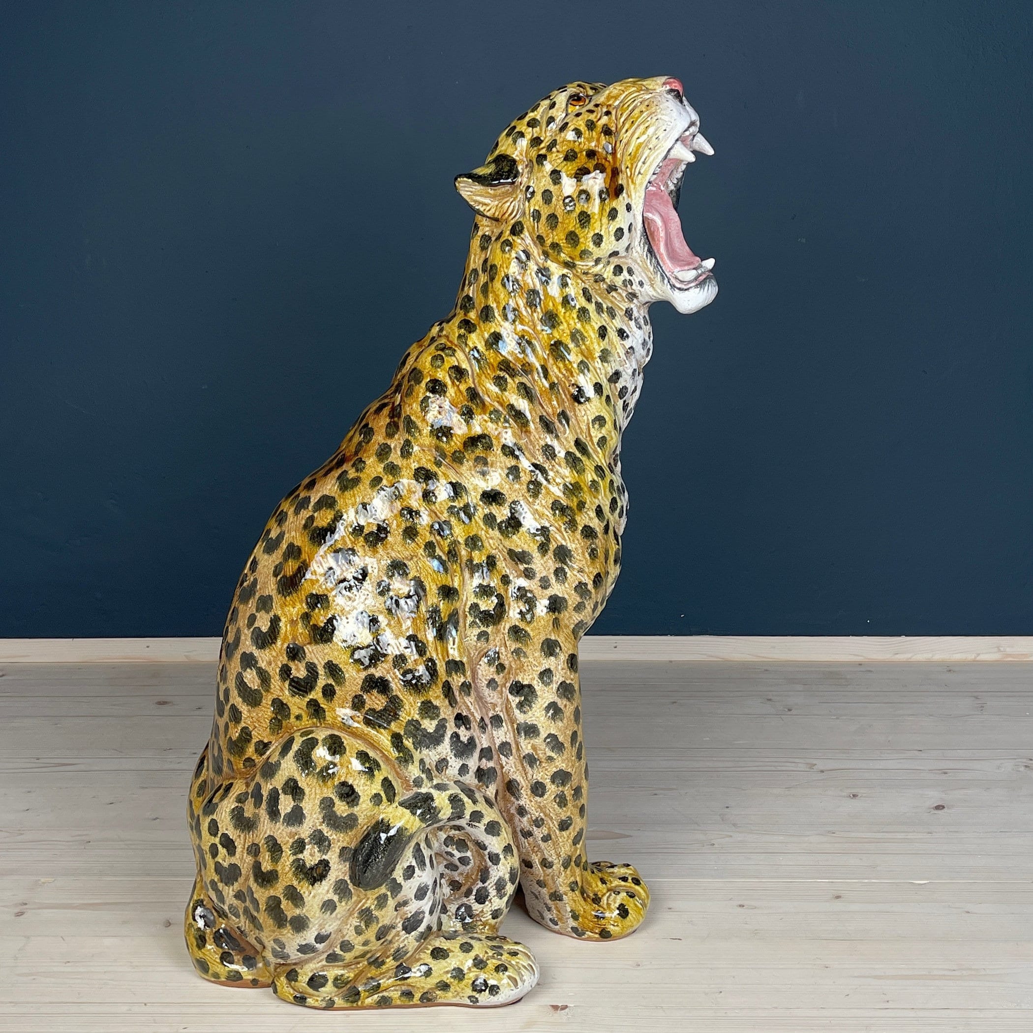 Large Ceramic Sculpture of Leopard Italy 1960s Vintage Handpainted