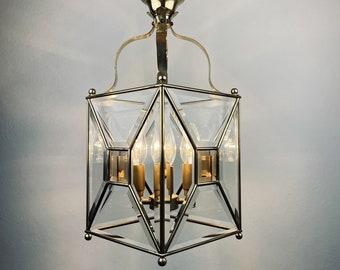 Vintage pendant lamp Italy '60s Brass Polished Glass Retro lighting Mid-century italian modern