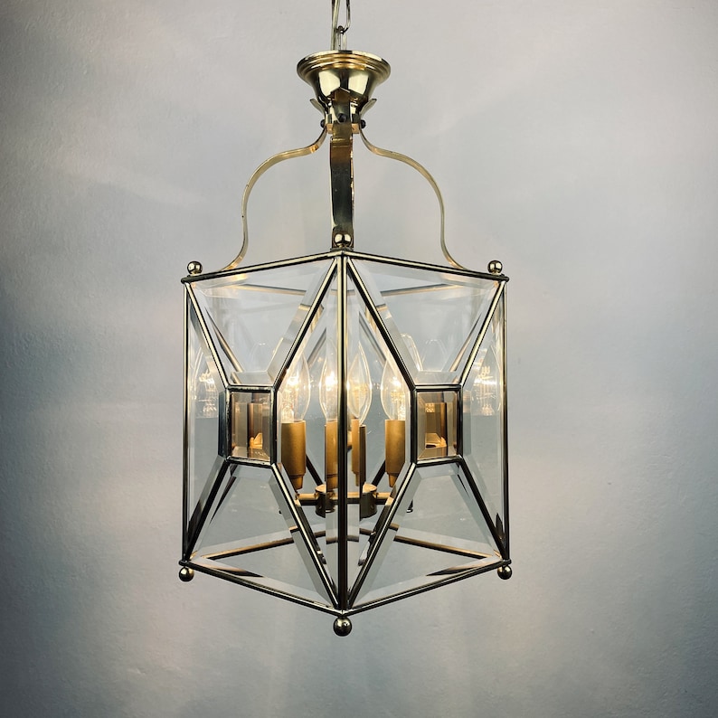Vintage pendant lamp Italy '60s Brass Polished Glass Retro lighting Mid-century italian modern image 1