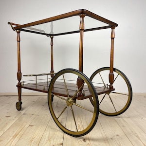 Mid-Century wood bar cart trolley, Italy, 1970s, Vintage Home Decor