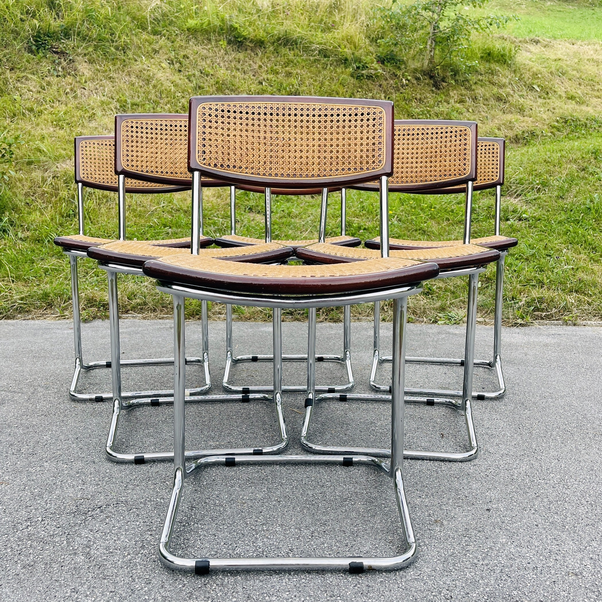 Conjunto de 6 sillas de comedor de caña de mediados de siglo | Etsy