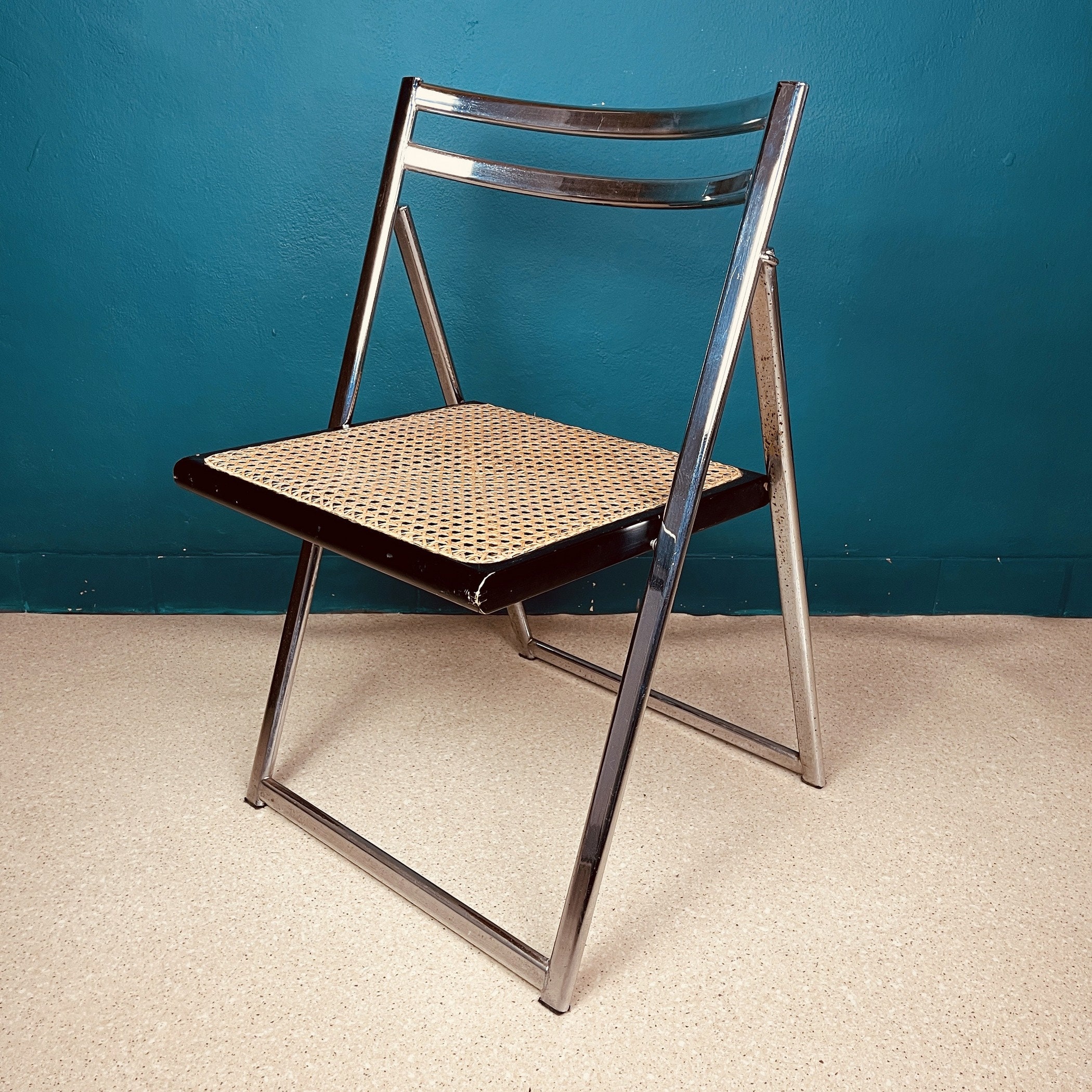 1 of 7 Mid century Folding Cane Dining Chair Italy 1970s Italian