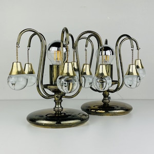 Pair of vintage glass ball table lamps italy 1960s Mid-century italian lighting