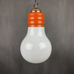 Vintage opaline glass Bulb pendant lamp Italy 1970s space age italian modern mid-century light image 1