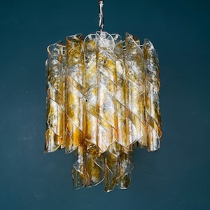 AV Mazzega &#39;Torciglioni&#39; Vintage Murano Glass Chandelier - 1970s Mid-century Italian Lighting Masterpiece