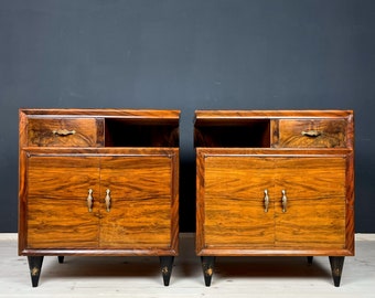 Pair of Vintage Wood Nightstands, 1950s Italian Bedside Tables, Retro Bedroom Furniture