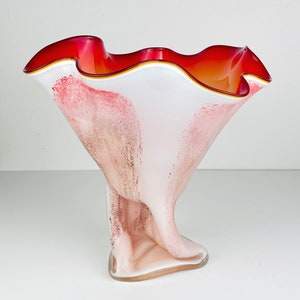 Vintage murano vase Red and White Italy 1970s / Made in Murano / Retro home decor