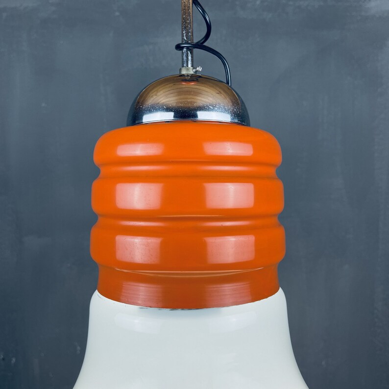 Vintage opaline glass Bulb pendant lamp Italy 1970s space age italian modern mid-century light image 6