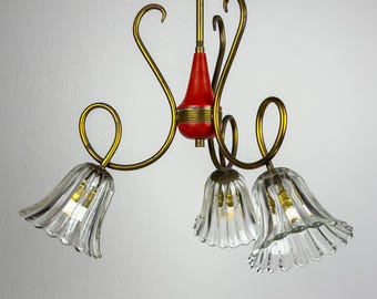 Lustre vintage en verre de Murano et laiton, Italie années 1950
