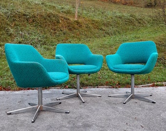 1 of 3 Mid-century office chair Stol Kamnik Yugoslavia 70s Retro desk chair Green Blue Original Textile Egg Chair Vintage Swivel Easy Chair