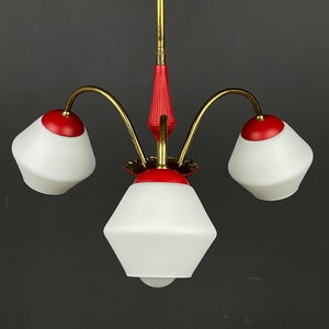 Vintage Italian Brass and Milky Glass 3-Arm Chandelier - 1950s Classic Design
