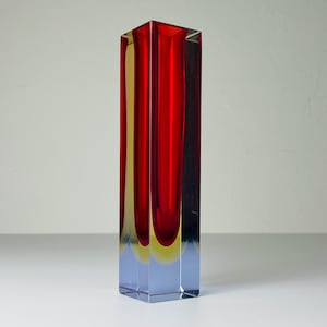 Sommerso red Murano glass vase, style Flavio Poli, Italy 1970s, Vintage home decor