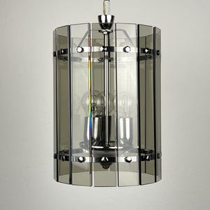 Mid-century smoked art glass pendant lamp by Veca, Italy 1970s, Vintage home decor