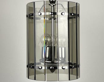 Mid-century smoked art glass pendant lamp by Veca, Italy 1970s, Vintage home decor