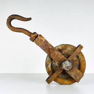 Vintage large pulley Yugoslavia 1950s Industrial Home Decor Retro Loft Steel Rope Pulley