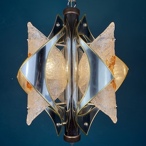 Mid-century amber Murano chrome chandelier Mazzega by Toni Zuccheri Italy 1970s Space age Sputnik atomic design