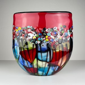 Original large vintage murano glass vase Murrine, Italy 1980s