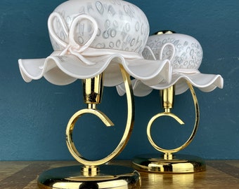 Pair of Pink Murano Glass Table Lamps: Italian Mid-Century Lighting