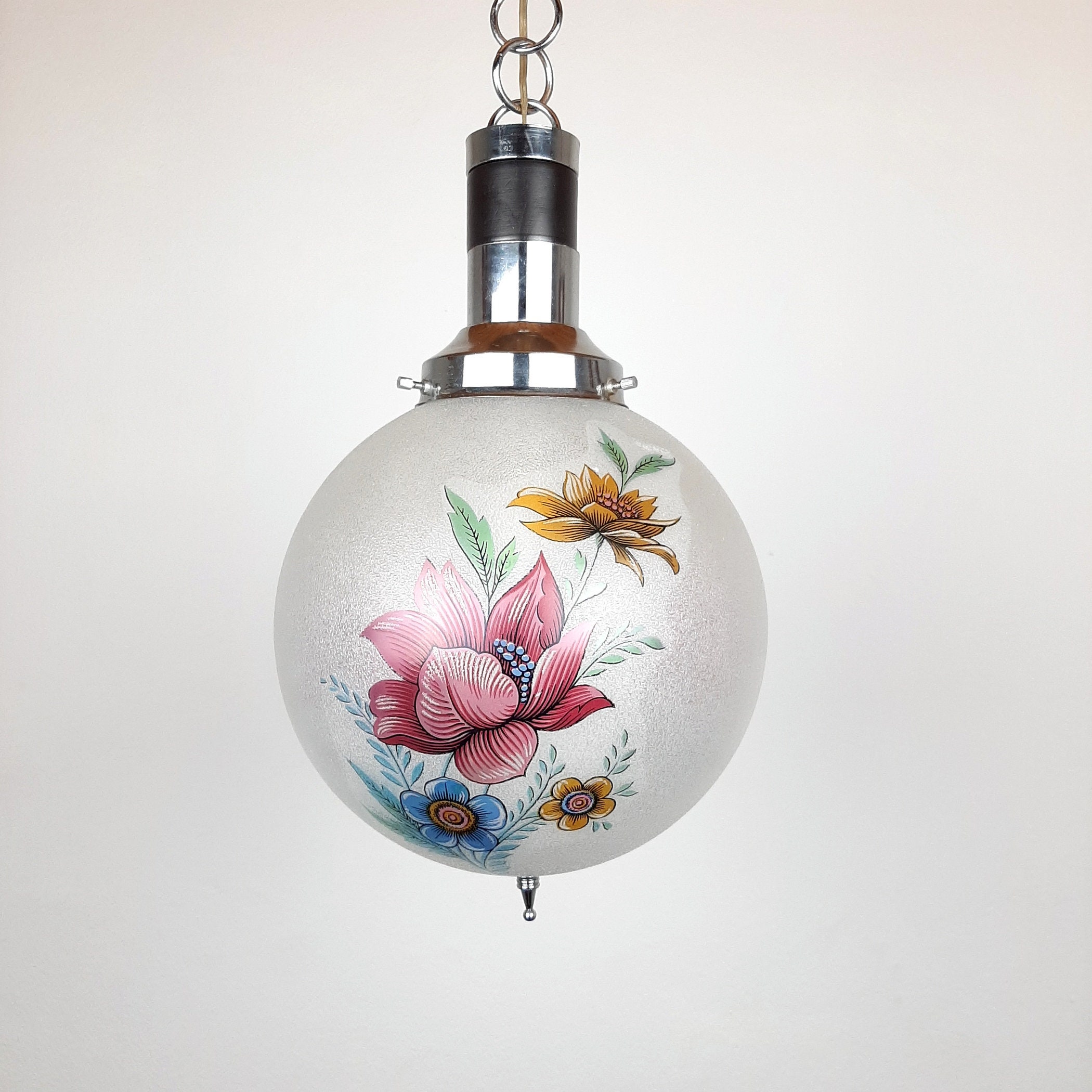vintage verre pendentif lampe fleur italie "60s rétro maison décor art déco farmhouse cottage style lumière du milieu siècle