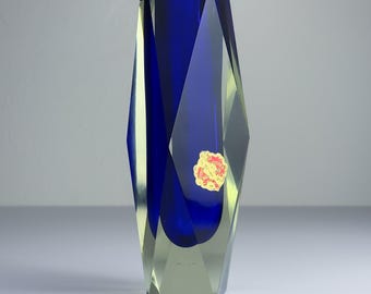 Jarrón vintage de Murano azul Sommerso, Italia, década de 1970