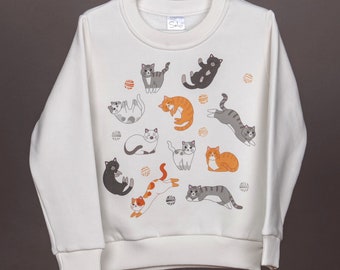 Kids sweatshirt Cats print Original art work Sweatshirt for boys and girls Kids clothing Girls gift