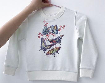 Kids sweatshirt Butterflies  print Original art work Cozy sweatshirt for girls Gift for girl Printed sweatshirt