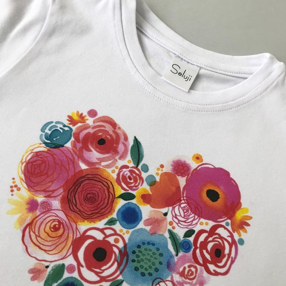 Kids t-shirt Flowers in the heart Original art work T-shirt for girls Girls gift Flower t-shirt Printed t-shirt