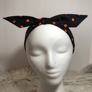 Black Dots Top Tie Cotton Headband with Elastic Back and Removable Bow