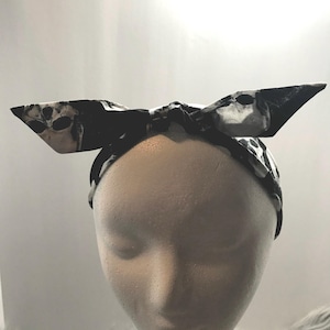 Skull Top Tie Cotton Headband with Elastic Back and Removable Bow