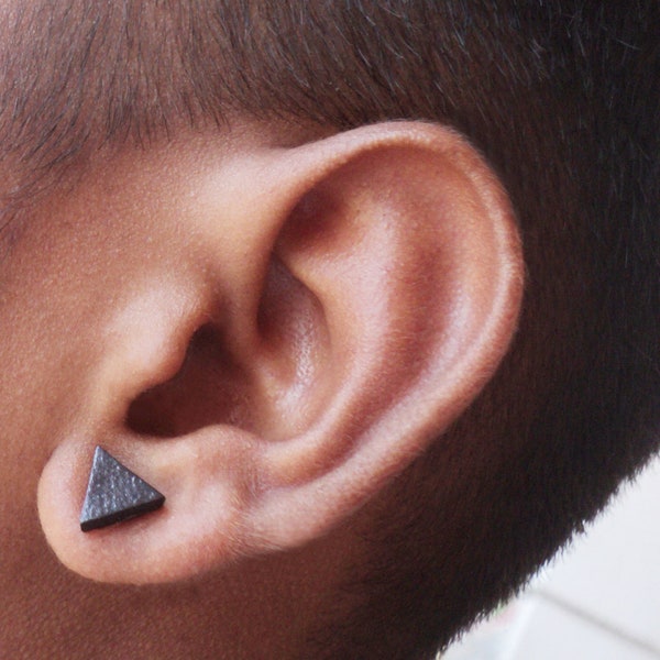 Designer Fashion Ear Stud - Black Triangle - Magnet or Piercing? Funky Gothic High Fashion - Unisex HipHop Casual Leather - New Hand Made