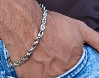 Męska, wyjątkowa bransoletka z łańcuszkiem typu Rope - stal nierdzewna - prezent dla niego - męska, metalowa, casualowa bransoletka - Bransoletka będąca ikoną mody New Age