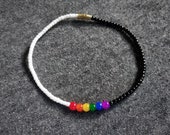 Pride anklet - B&W beads - rainbow unisex anklet - rainbow - gift for him her - gaypride boho Style beads
