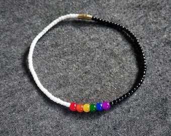 Pride anklet - B&W beads - rainbow unisex anklet - rainbow - gift for him her - gaypride boho Style beads