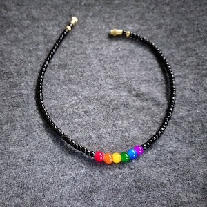 Pride Bracelet - unisex - rainbow & black - gift for him her - gay pride boho Style - fiber beads - lgbtq bracelet - pride gift