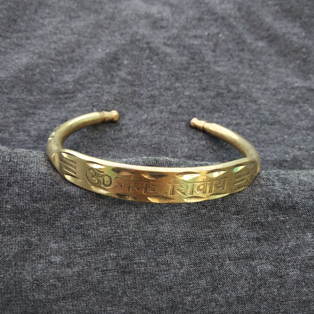 Engraved Brass Metallic Cuff Om Namah Shivaya in Hindi Traditional Hand