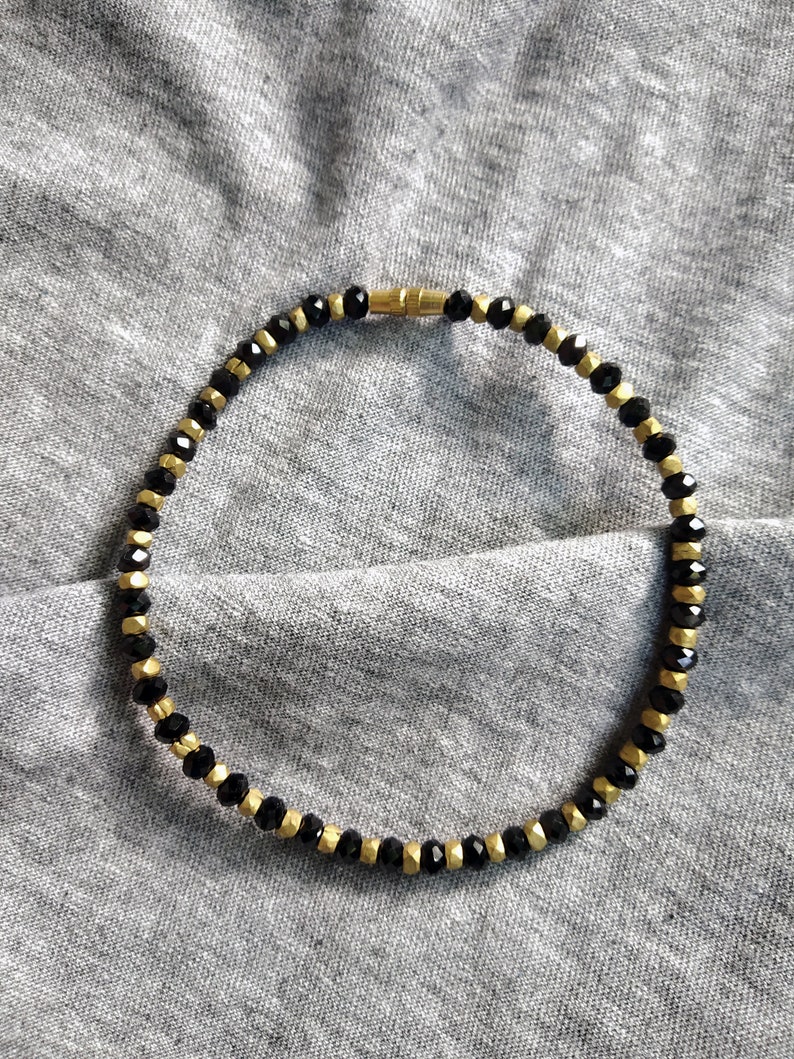 Bollywood boho Style Black and Golden gift for her brass metal and glass crystal beads payal Elegant Brass small Beaded anklet