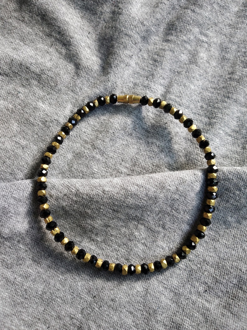 Bollywood boho Style Black and Golden gift for her brass metal and glass crystal beads payal Elegant Brass small Beaded anklet