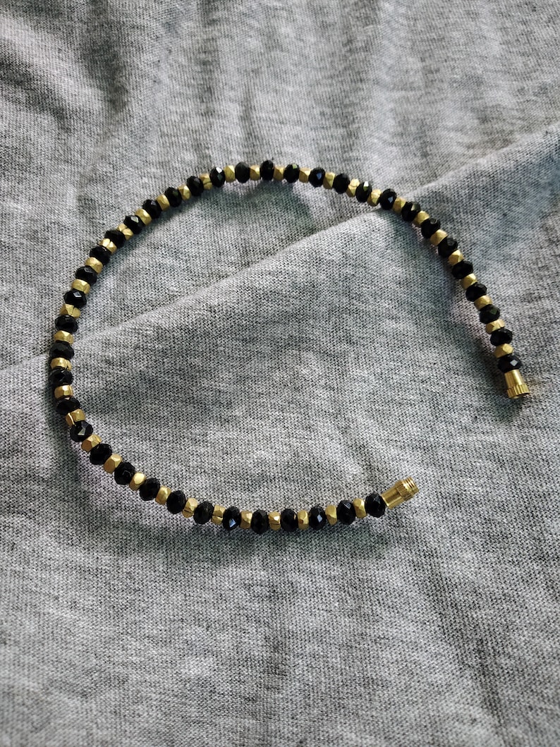 Bollywood boho Style Black and Golden gift for her brass metal and glass crystal beads payal Elegant Brass small Beaded anklet