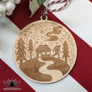 Bigfoot Wooden Ornament, Sasquatch Winter House