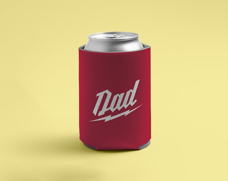 This can cooler can be personalized with any text you want. You also freely choose the can cooler color and graphic color based on his preference.