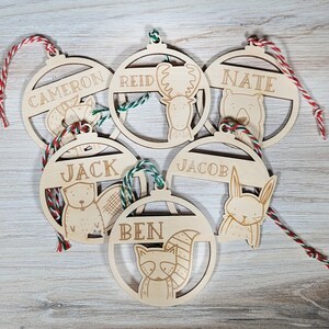 Woodland Animals Personalized Christmas Ornaments, Bear, Beaver, Fox, Skunk, Rabbit, Moose, Racoon, Kids Ornament, Name Ornament