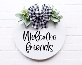 Welcome Friends SVG | Door Hanger Svg | Round Wood Sign Svg | Porch Sign Svg | Wood Sign Svg | Wreath Svg | Front Door Svg | Cricut Svg