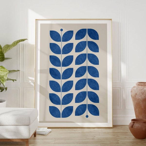 Abstract Botanical Print, Printable Wall Art, Mid Century Print, Nordic Wall Art, Swedish Folk Art, Modern Gallery Wall, Scandinavian Floral