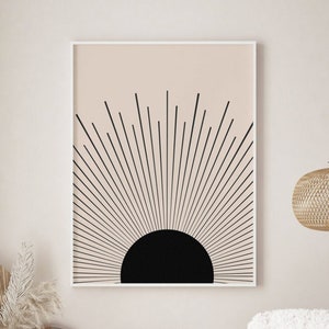 SunBurst Illustration, Printable Wall Art, Mid Century Print, Abstract Sun Art, Neutral Colors Boho Print, Geometric Minimalist Print Decor image 3