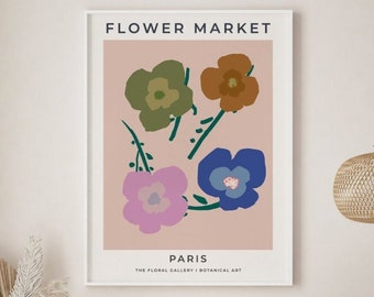 Flower Market Print, Printable Wall Art, Paris Digital Print, Neutral Wall Art, Boho Home Decor, Botanical Poster, Abstract Floral Print