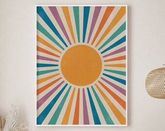 Digital Print Retro Flower /& Sun Wall Art