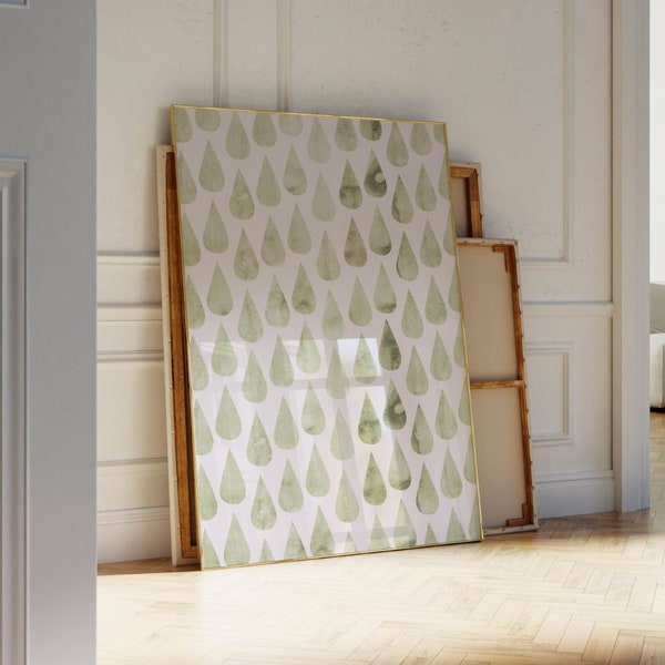 Raindrop Illustration, Bathroom Wall Art, Trendy Abstract Print, Green Boho Poster, Nursery Wall Art, Minimalist Poster, Washroom Wall Decor