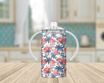 Patriotic Floral | Grow with Me Sippy Cup Tumbler | Sublimation Tumbler | Kids Tumbler | Stainless Steel Tumbler | Convertible Tumbler