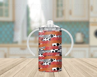 Cow & Bandana Brushstrokes - Grow with Me Sippy Cup Tumbler, Sublimation Tumbler, Kids Tumbler, Stainless Steel Tumbler, Convertible Tumbler