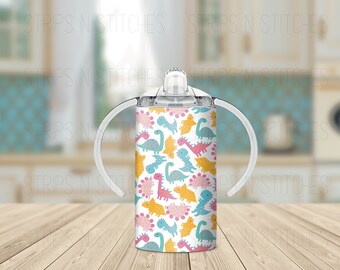 Pastel Dinos | Grow with Me Sippy Cup Tumbler | Sublimation Tumbler | Kids Tumbler | Stainless Steel Tumbler | Convertible Tumbler |